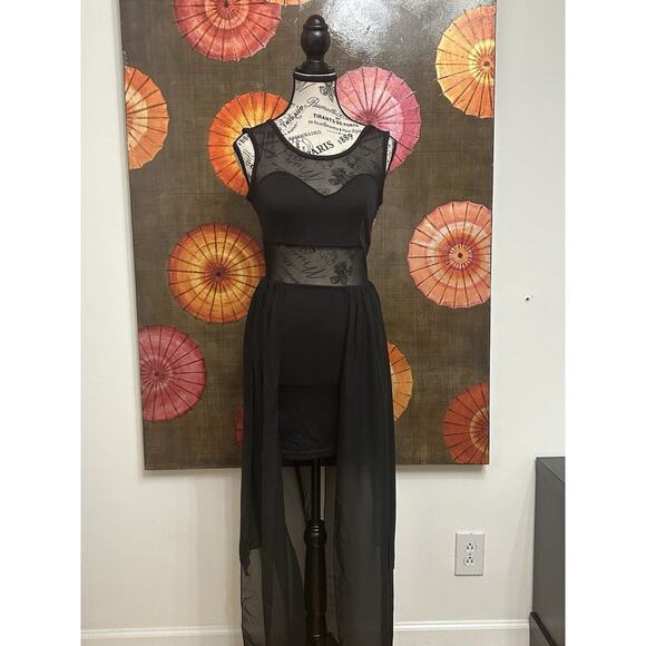 PHANUEL Dresses & Skirts - PHANUEL Sheer Mesh Sweetheart Bodice Top Mini Dress W/ Sheer Overlay Edgy Glam S